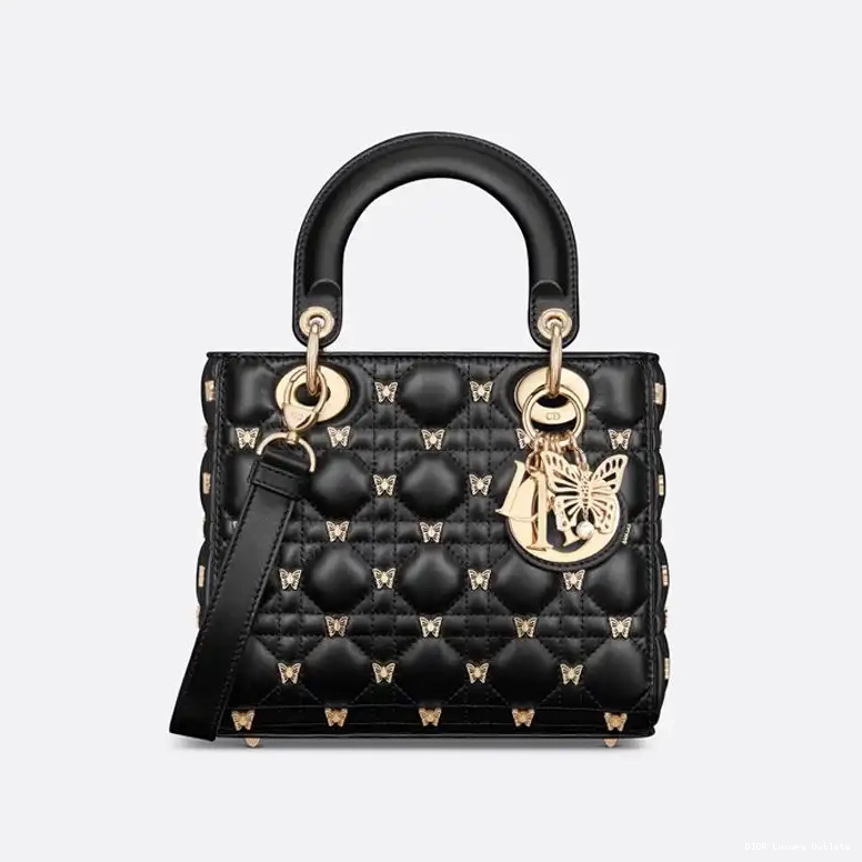 Black Lambskin Lady Bag Cannage Small Dior Butterfly with Studs 0629 Luxury